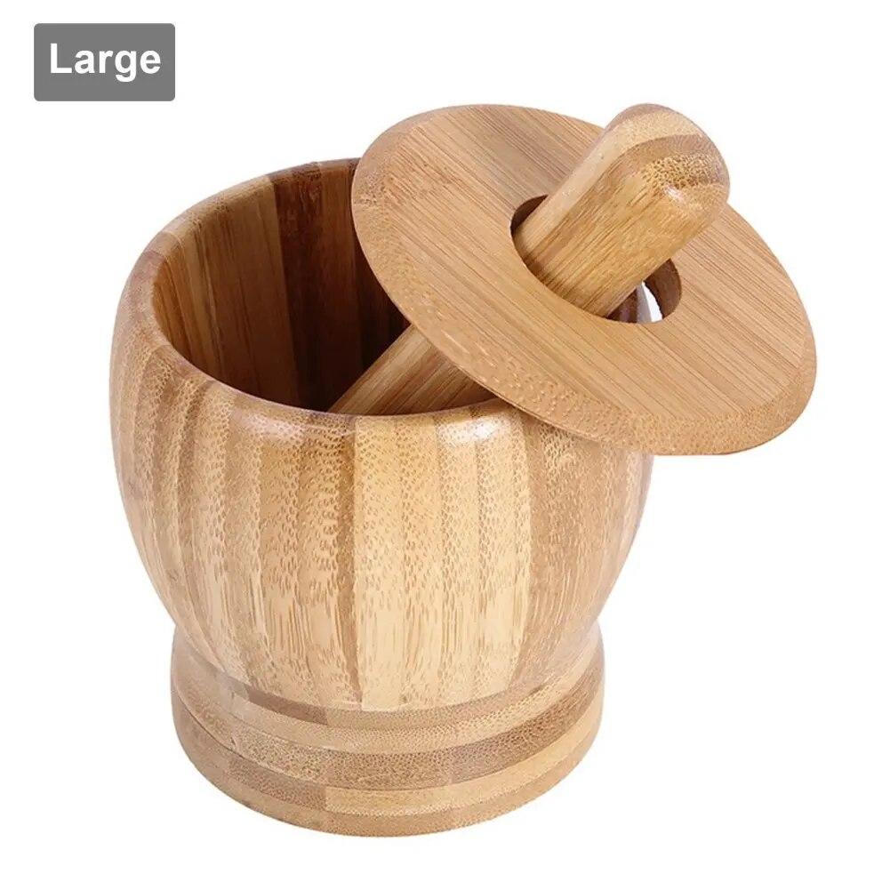 Bamboo Mortar Pestle Set Pounded Garlic Jar Wooden Grinder Round Smooth Hand Polished Pestle Set For Grind Herbs Spices Pepper