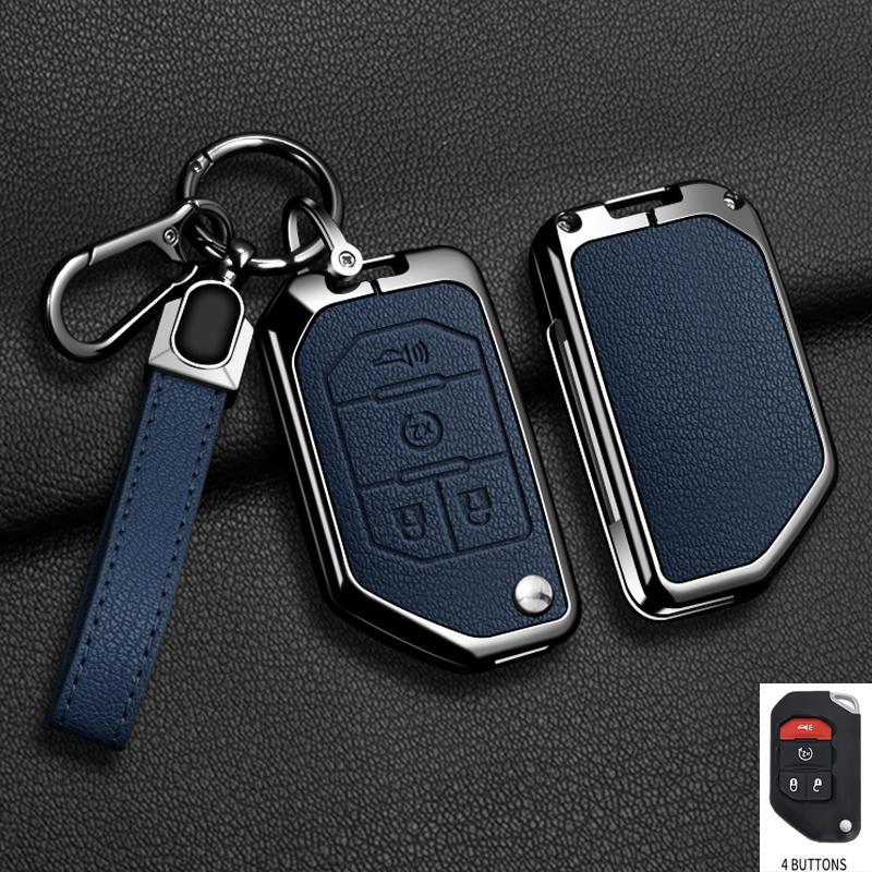 Zinc Alloy Leather Car Key Case Cover for Jeep Wrangler JL JLU Rubicon Gladiator JT Sahara JLU 2018 2019 2020 2021 2022 2023