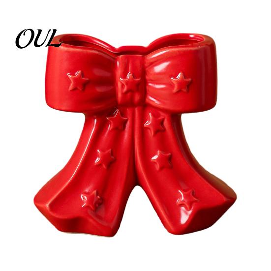 Elegant Ceramic Bud Vase Bow with Star, Decorative Flowers Vase, Creative Flower Modern Nordic Home Decor Arrangement Holder for Living Room