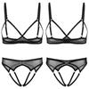 Women's See Through Bra Crop Top Low Rise Hollow Out Panties Briefs Outfits