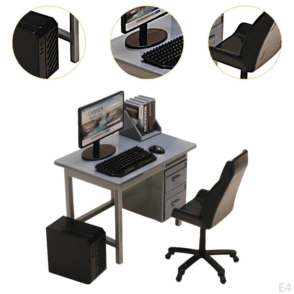 Puppenhaus Dekoration Miniatur Computer Set Tisch Stuhl Mini Büromöbel Puppenhaus