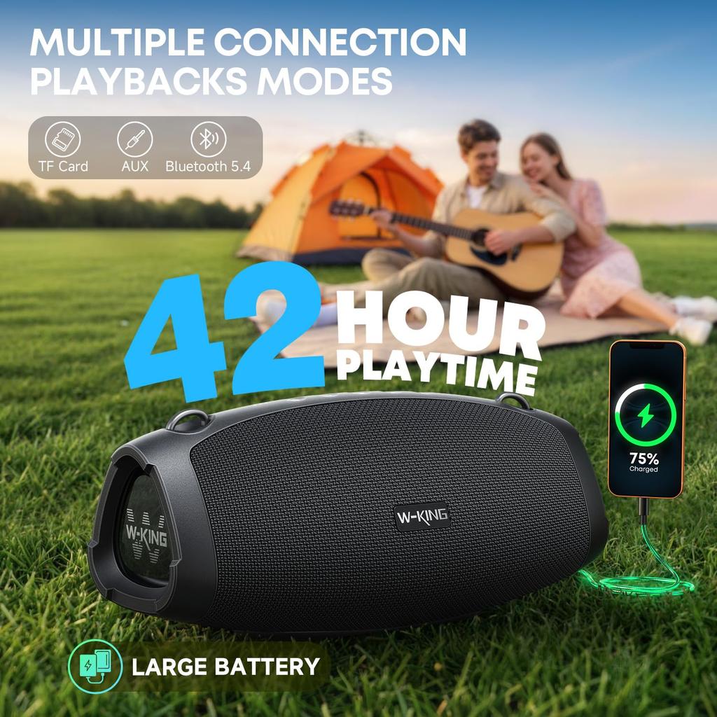 120W MAX 70W RMS Bluetooth Speaker with Deep IPX6 Waterproof and Dustproof Wireless High Portable Wireless Outdoor 42 Hours Continuous Call Power