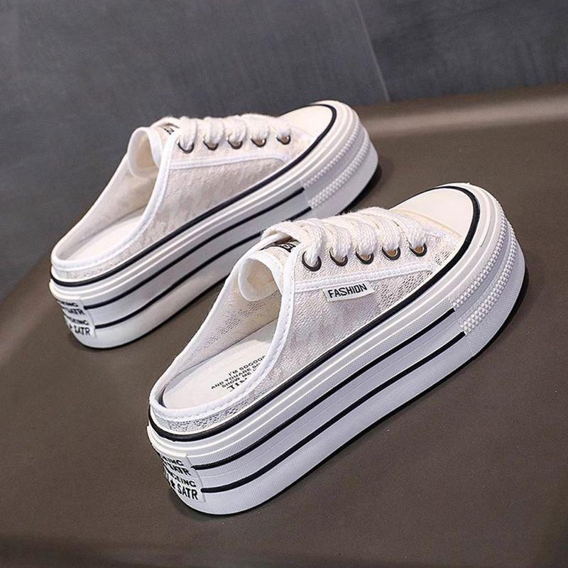 Thick Soled Slippers Women Summer Women's Shoes Outdoor Mesh Shoes Without Heels Half Dragging