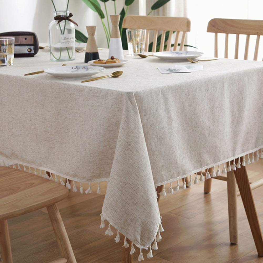 Linen Tablecloths Fabric Tassel Tablecloth Dust-Proof Table Cover For Kitchen Dinning Tabletop Home Decoration Everyday Use