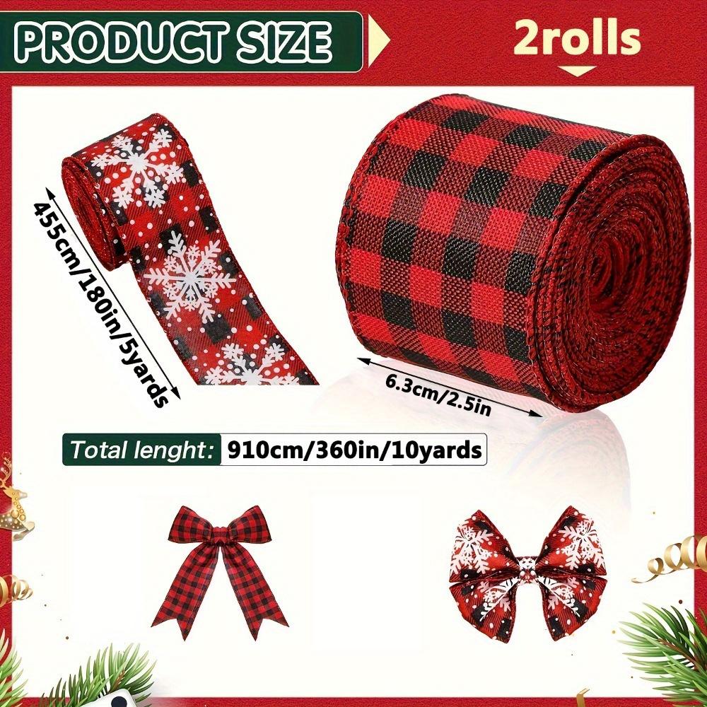 2rolls 2.5" Christmas Burlap Ribbon with Wired Edge 5 Yards Each - Snowflake Design for DIY Crafts Gift Wrapping & Holiday Decorations