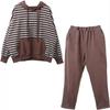 Spring Casual Loose Striped Hooded 2 Piece Sets Sweatshirt And Harem Pants Tracksuit Oversized 4XL Korean Sweatsuit Women Outfit
