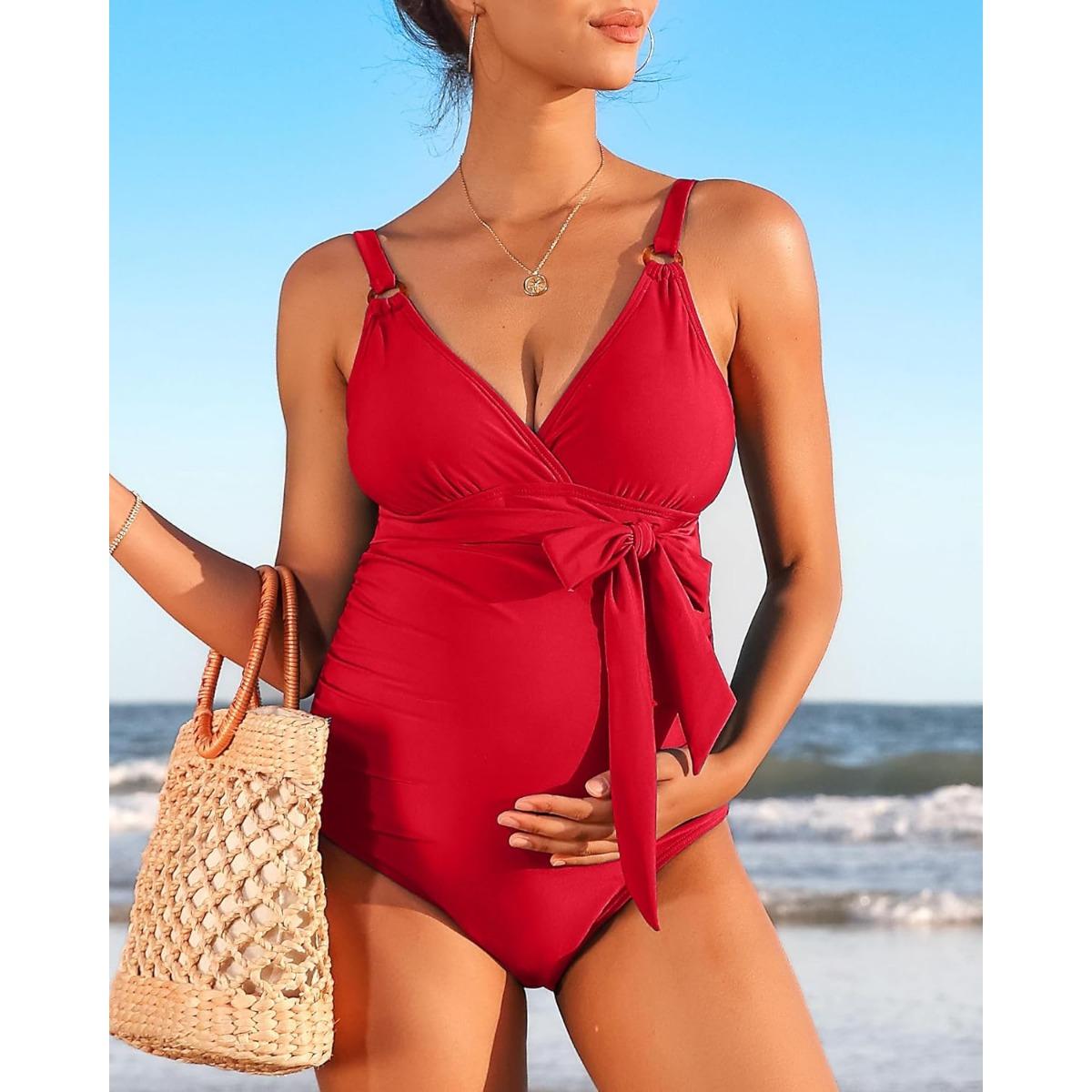 Charmleaks Купальник для беременных Цельный купальный костюм с v-образным вырезом — фото 7