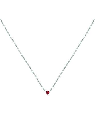Steel Necklace With White And Red Heart Zircons LPS10AWV30 For Women