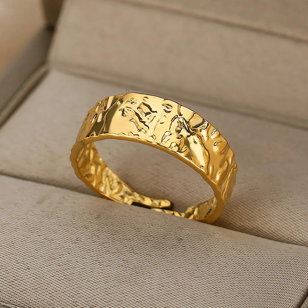 316L Stainless Steel Rings for Women Gold Color Multilayer Geometric Open Ring Vintage Waterproof Wedding Aesthetic Jewelry Gift