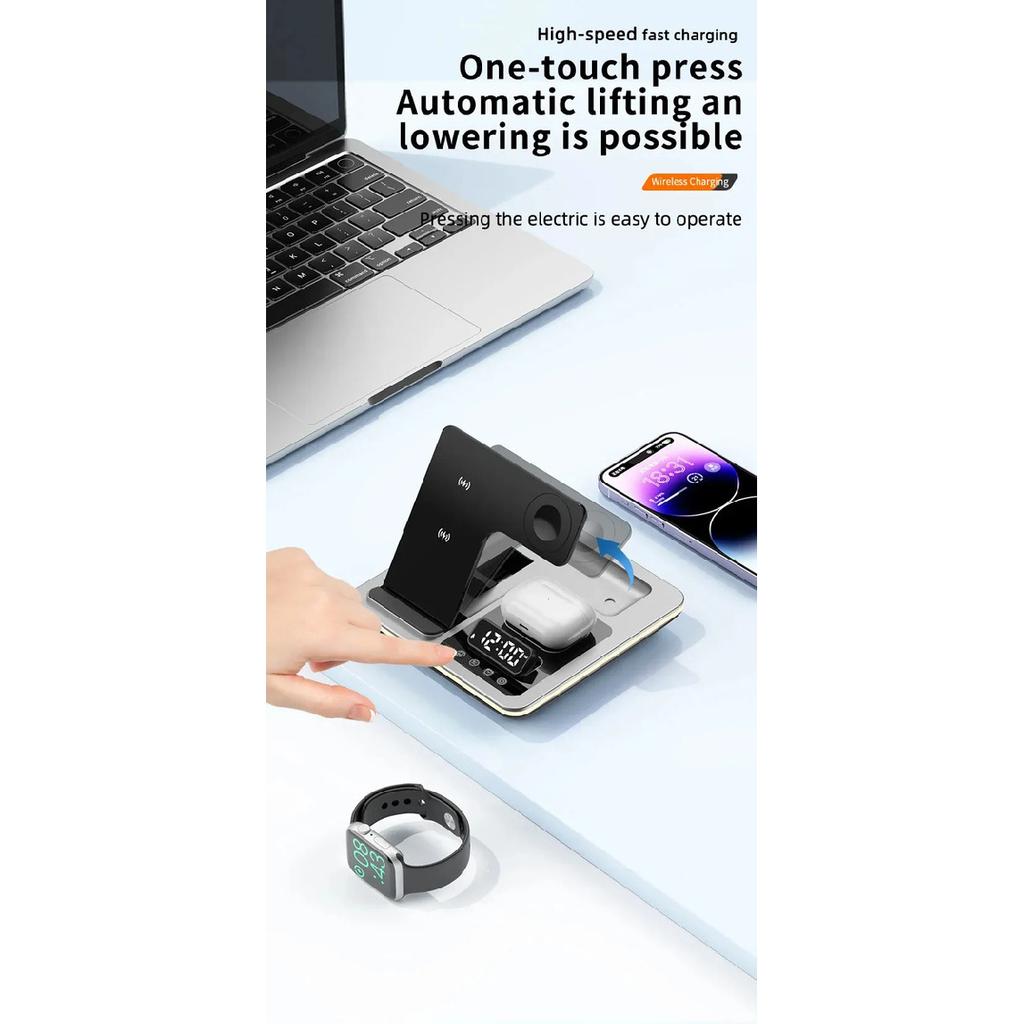 3 In 1 Wireless Magnetic Charger Station With Clock Display