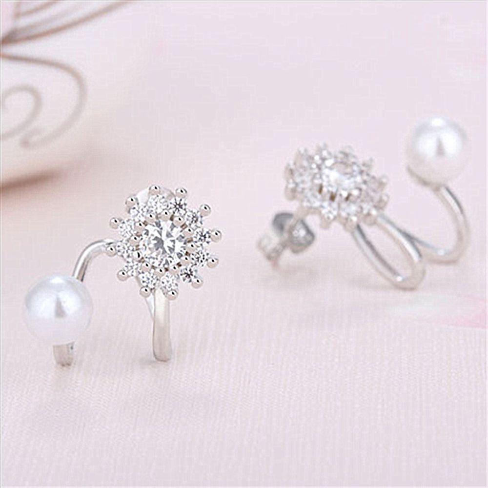 Aaa Zirconia Shell Pearl Cubic Clip-on Double Earrings