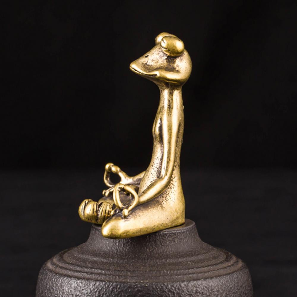 5cm Vintage Messing Zittende Zen Kikkersbeeldje Sculptuur Rookwarenhouder Bureauornament Antiek Messing Meditatietuin Decoratie