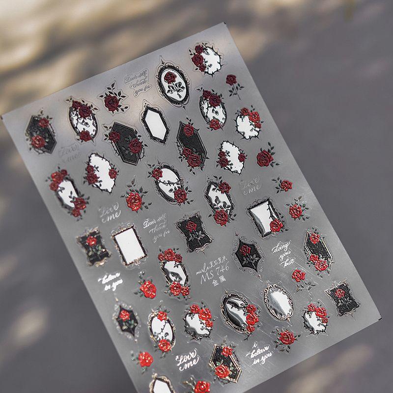 

Gilding Rose Picture Frame Nail Sticker New Arrival Relief 5D Three-Dimensional Dark Goth Style Flower Nail Sticker Decoration Silver rose silver frame 746