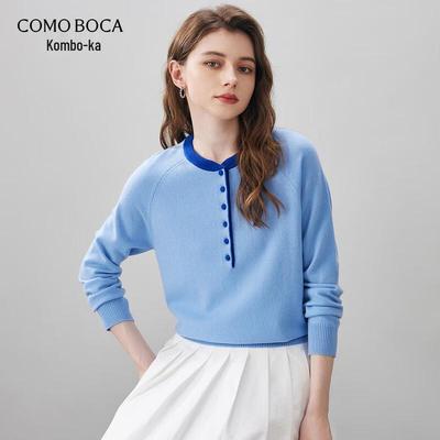 Komonboca Women's Colorblock Loose Fit Round Neck Wool Sweater
