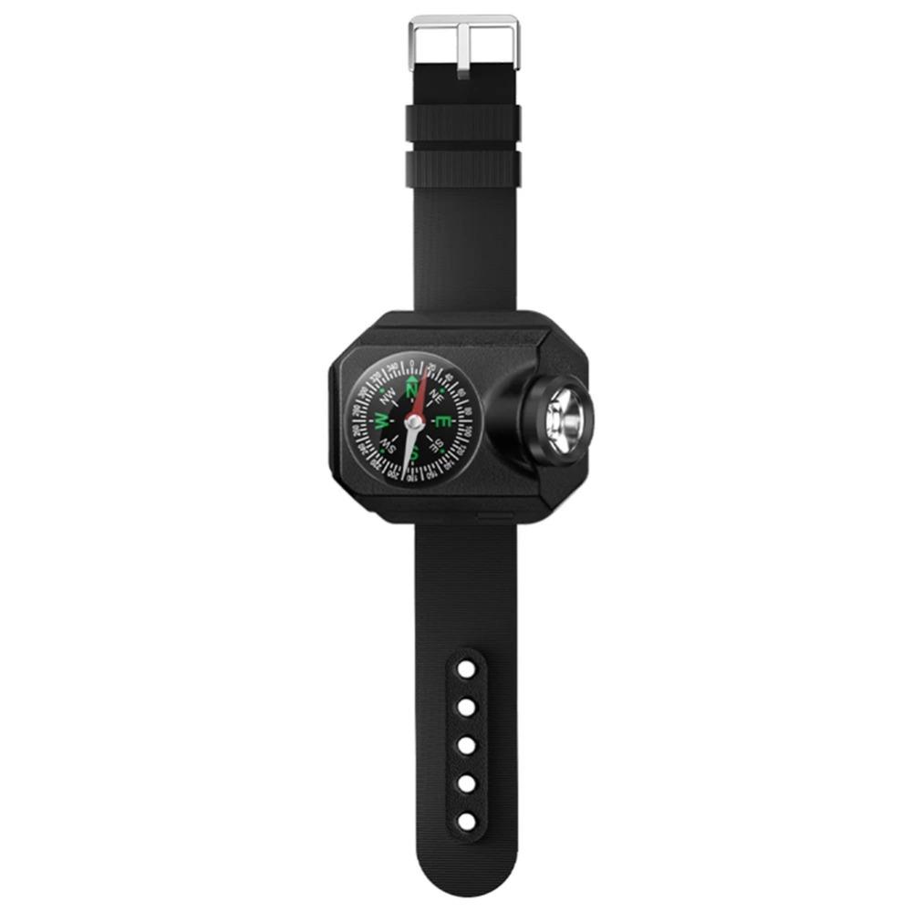 LED Portable Watch Light Flashlight Torch Wrist Light USB Rechargeable Emergency Light Outdoor 4 Modes For Sport With Compass