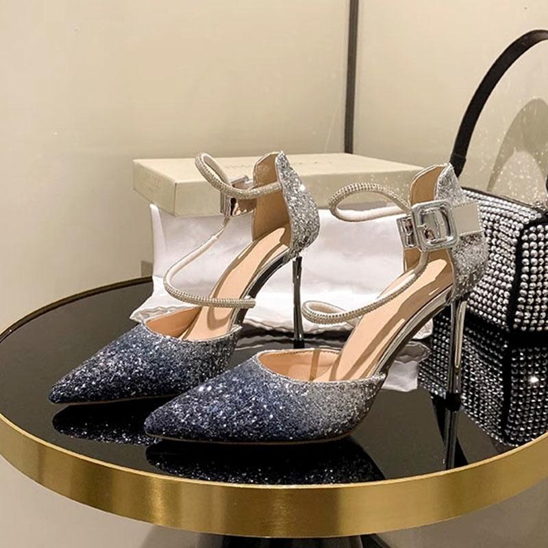 Fashion Comemore Gradient Colour Sequins High-heeled Women Shoes Temperament Crystal Wedding Banquet Pumps Sexy Stiletto Heels Women