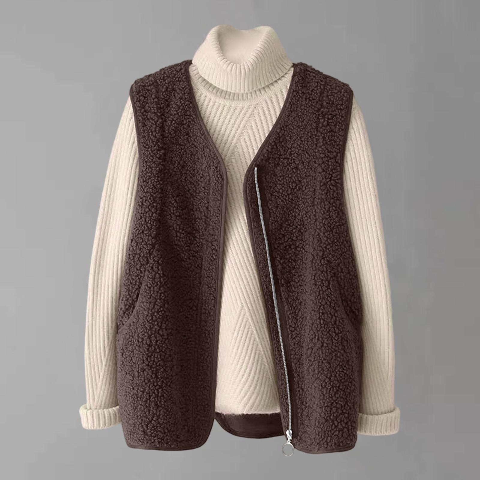 

Женская модная куртка-жилет без рукавов однотонная на молнии XXL кофейный