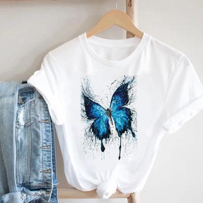 Camiseta Top Feminina Estampa Verão Moda Camiseta Borboleta Aquarela Roupa Elegante Casual Manga Curta Senhora Feminina Camiseta Gráfica