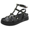 Sandals Women's New Summer Platform Roman Rivet Flat Bottom Shoes Casual Ankle Buckle Open Toe Heighten Black Sandales Zapatos