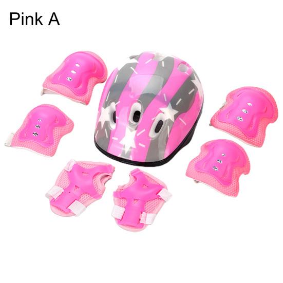 

7Pcs/ Set Kids Safety Knee Pad Wear Resistant Sweat Absorption Accessory Cycling Helmet Knee Elbow Pad Set for Riding A розовый