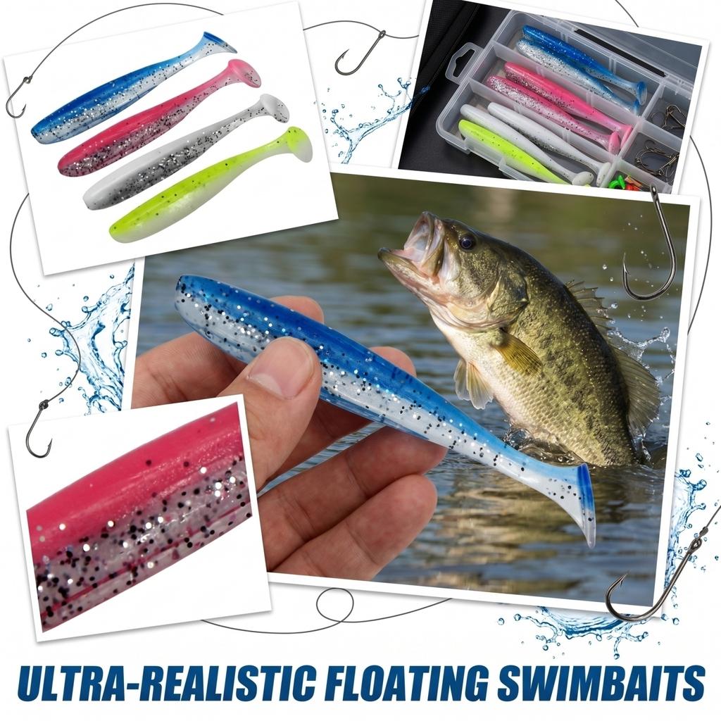 Color T-Tail Soft Worm with Hook for Bass