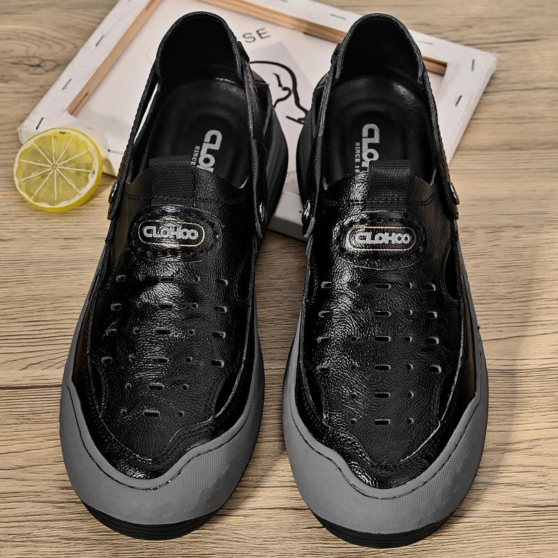 

Breathable Beach Leather Man Sandals Outdoor Soft Hiking Closed Toe Summer Hollow Out Shoes Mens Baotou Trekking Casual Sandals 44 чёрный