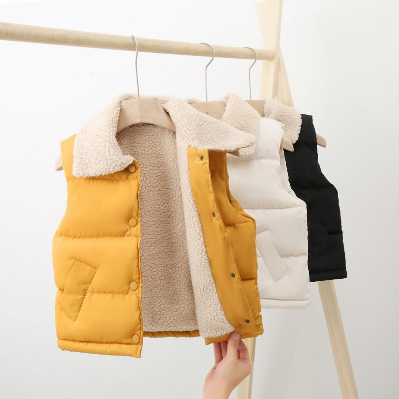 Children's Lamb Wool and Cotton Vest for Fall/Winter - Fashionable Solid Color for Boys and Girls