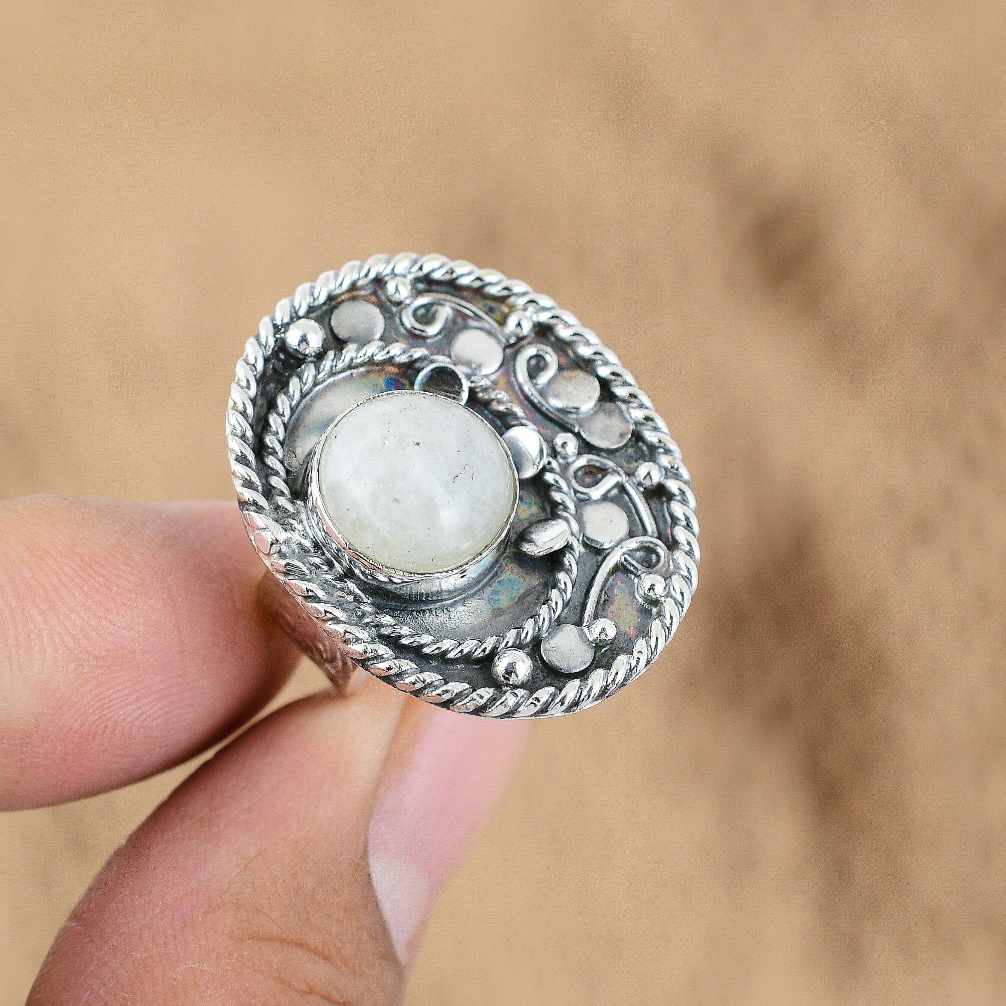 

Natural Rainbow Moonstone Gemstone Promise Adjustable Ring 925 Silver For Girls Yes