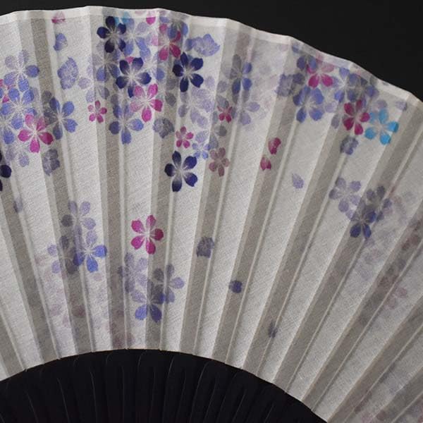 [Stylish Kimono Iroha] Women's Fabric Fan, Dyed Frame, Blossom Blue, Cherry Blossom