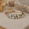 Moss Agate Leaf Band Ring, Yellow Gold Plated 925 Sterling Silver, Marquise and Round Stone Bridal Jewelry, Anniversary Gift for Her