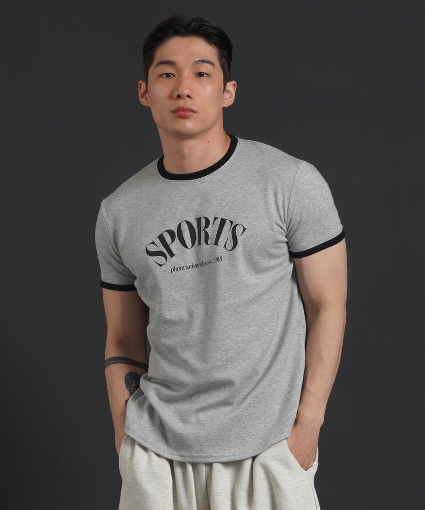 PHERMENON Muscle Fit Ringer Short Sleeve T-Shirt - Gray