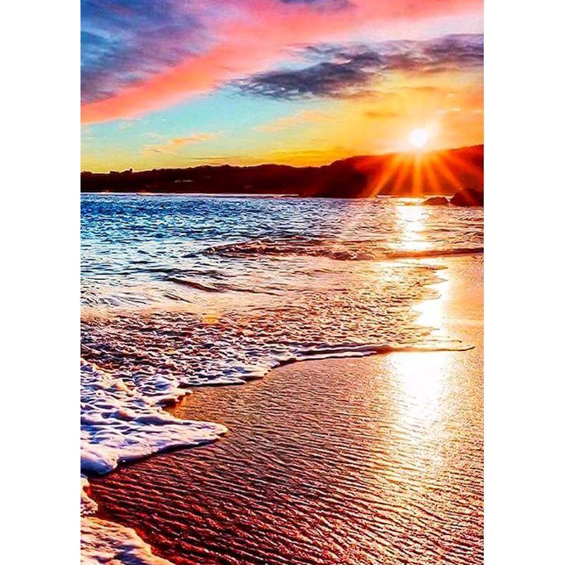 Diamond Embroidery Seaside Sunset Scenery Diamond Painting Light Full Round Mosaic Diy Art Handmade For Adults