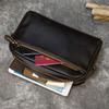 Genuine Leather Clutch Bag Of Men Male Long Hand Bag Crazy Horse Leather Day Clutches For 6" Cell Phone With Wrist Belt