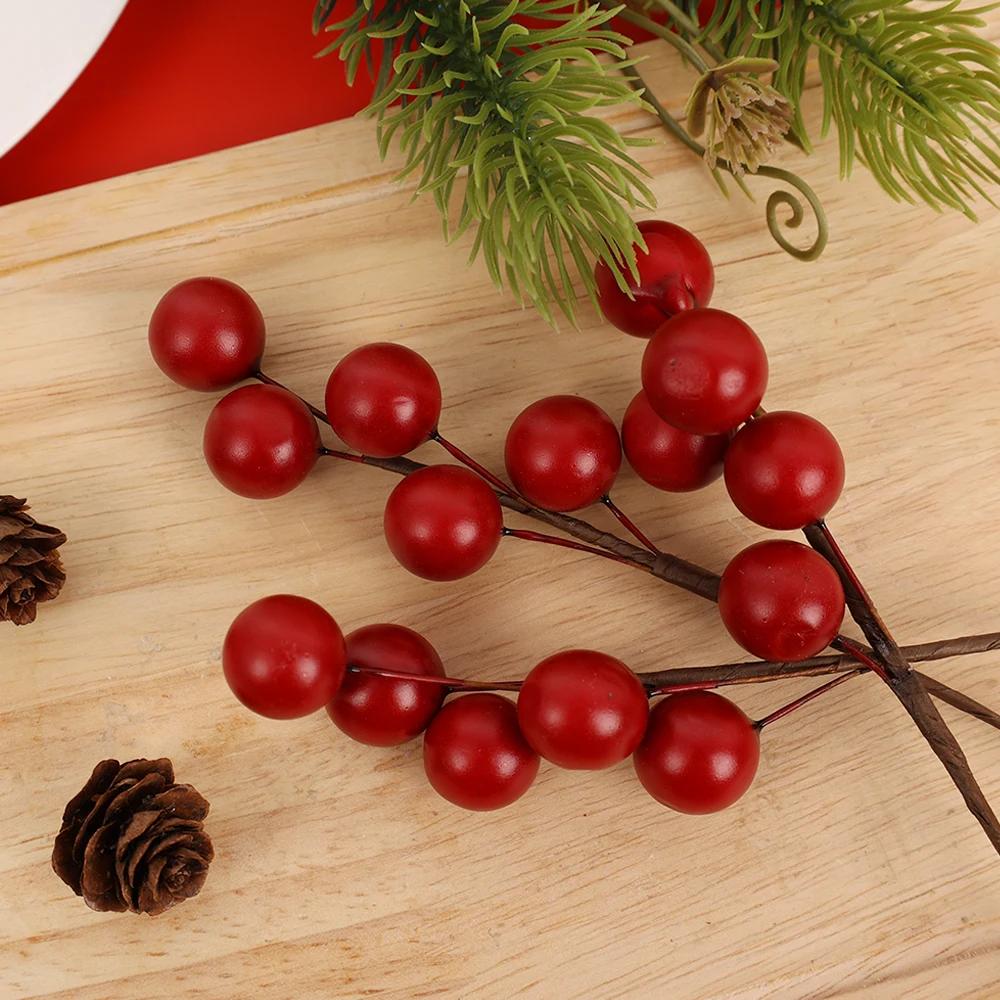 20/1Pcs Artificial Christmas Berry Fake Red Berries Stems DIY Xmas Tree Ornament For Home Xmas Navidad New Year Decoration Gifts