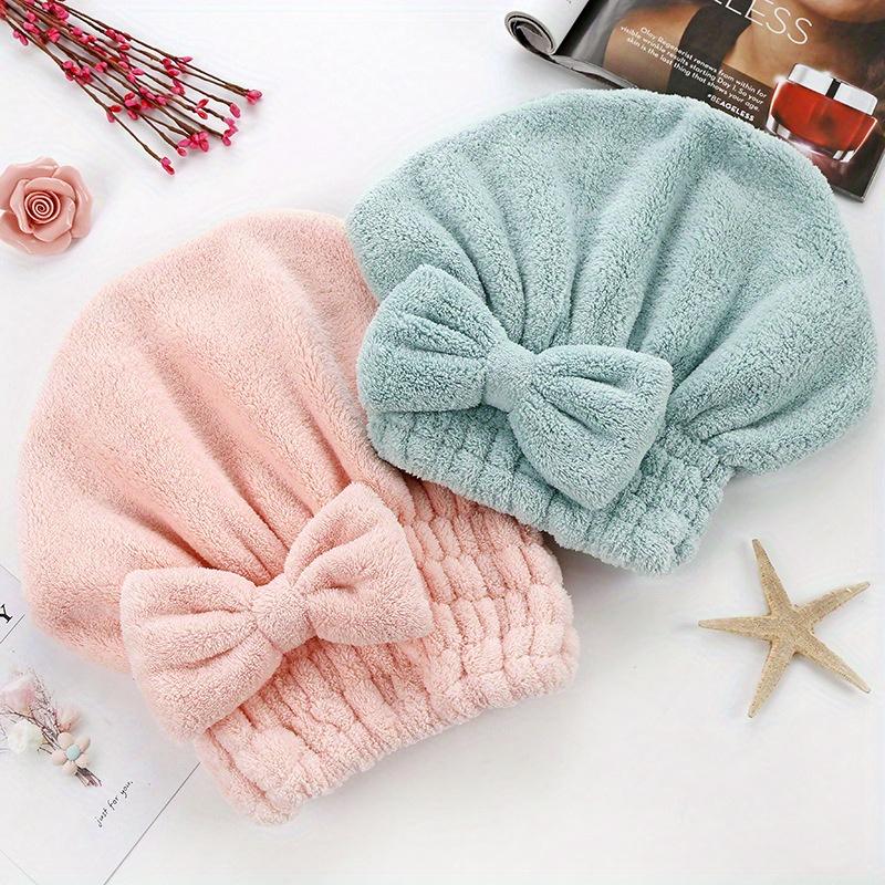 1 Pc Quick Drying Hair Cap, Hair Drying Towel, Absorbent Coral Fleece Bath Cap, Portable Shower Bow Cap