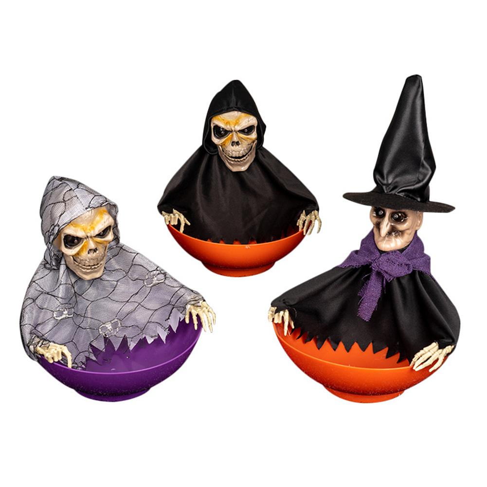 Halloween Dekoration Elektrische Frucht Süßigkeiten Schüssel Beleuchtet Sensorisch Schwingend und Sprechend Elektrisches Skelett Spielzeug