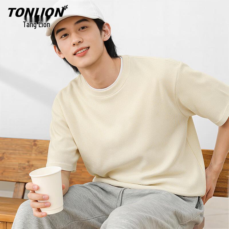 TonLion Men's Waffle Knit Short Sleeve T-Shirt