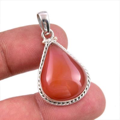 Natural Carnelian Gemstone Handmade 925 Solid Sterling Silver Pendant 1.50" E4F40