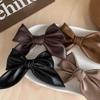 1pc Autumn and winter new PU leather bow hair clip temperament retro duckbill clip internet famous side clip