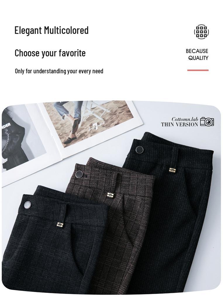 High-Waisted Wool Plaid Slimming Pants for Autumn/Winter 2024 - Straight-Leg, Slim-Fit, Casual Wear for Middle-Aged Women.
