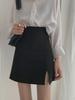 "2025 Women's High-Waist Black A-Line Slit Skirt - Spring/Summer Hip Fairy Design"