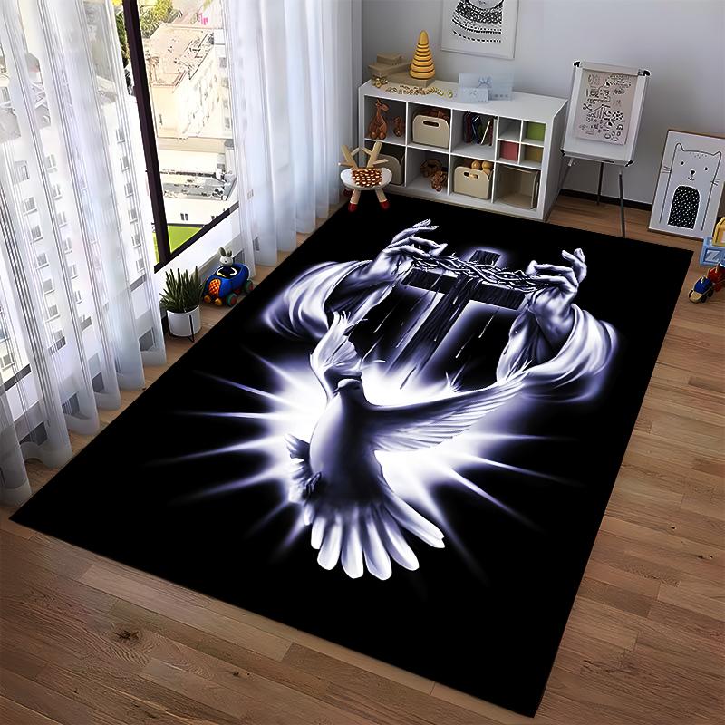 Cross and White Dove Printed Non-slip Rug, Suitable for Living Room and Bedroom Sofas