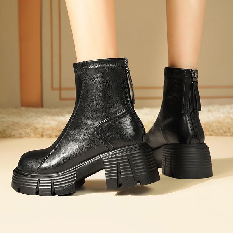 Soft Leather Skinny Boots Platform Women's Fashion Short Boots Student Style Martin Boots Tide