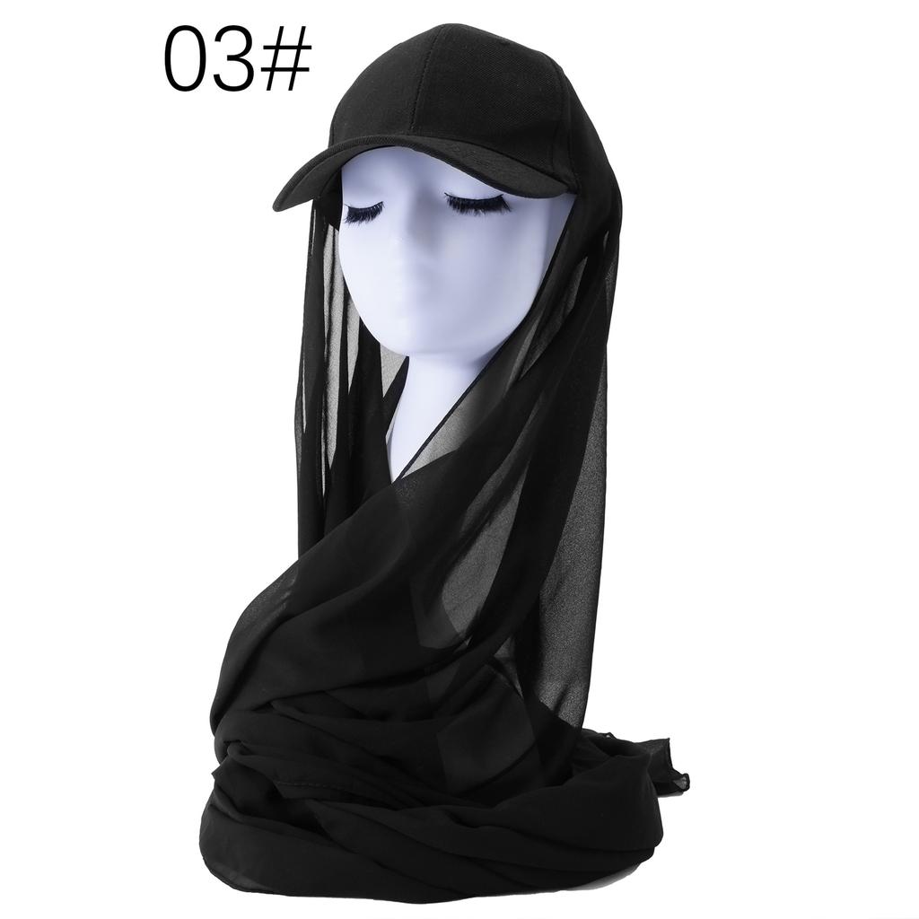 New Arrival Solid-Colored Chiffon Scarf with Brim Womens Baseball Cap-Style Ethnic All-Match Pull-On Headscarf Hat
