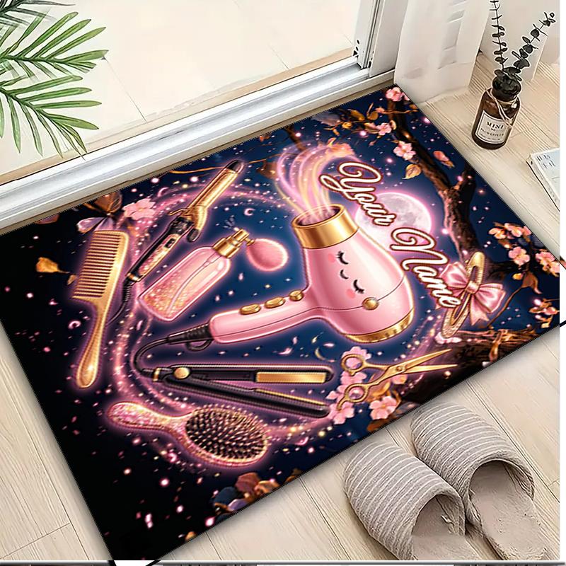 1PC Custom Name Beauty Tools Illustration" Theme Floor Mat Ideal for Living Room, Game Rooms, Office, Bedroom,Floor Mat Playful Design