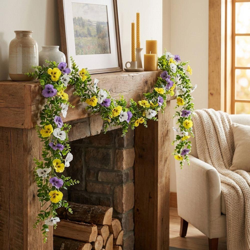 Flexible Artificial Pansy Vines UV Resistant Pansy Eucalyptus Vines Garden Decor