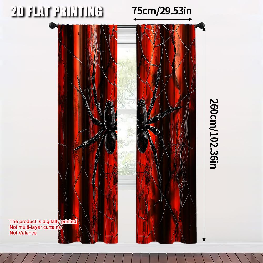 2 Stück   2D Flachdruck Vorhang Spinnennetz Kunstwerk Digitale Illustration Maschinenwaschbarer Stoff Ohne Strom Familienfeier
