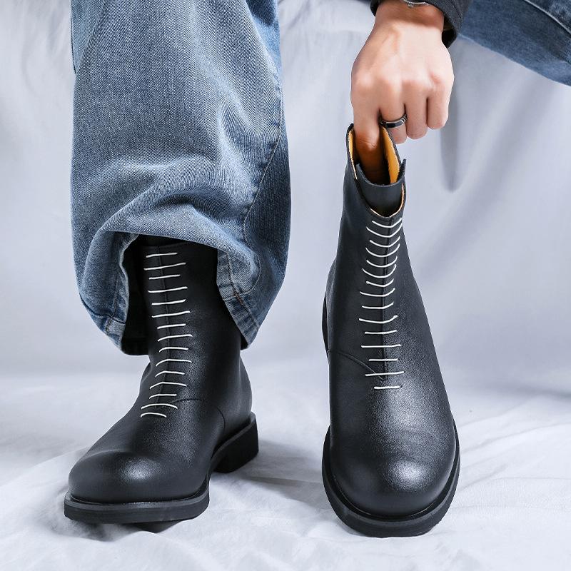 Big Size Men Fashion Party Nightclub High Motorcycle Boots  Designer Shoes Cowboy Original Leather Boot Autumn Winter Botas