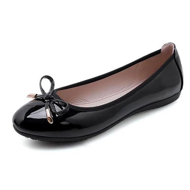 YAERNBig Size 42/43 Ladies Single Shoes Bowtie Flats Patent Leather Loafers Women Round Toe Roll-Up Shoes Woman Bridesmaid Flats