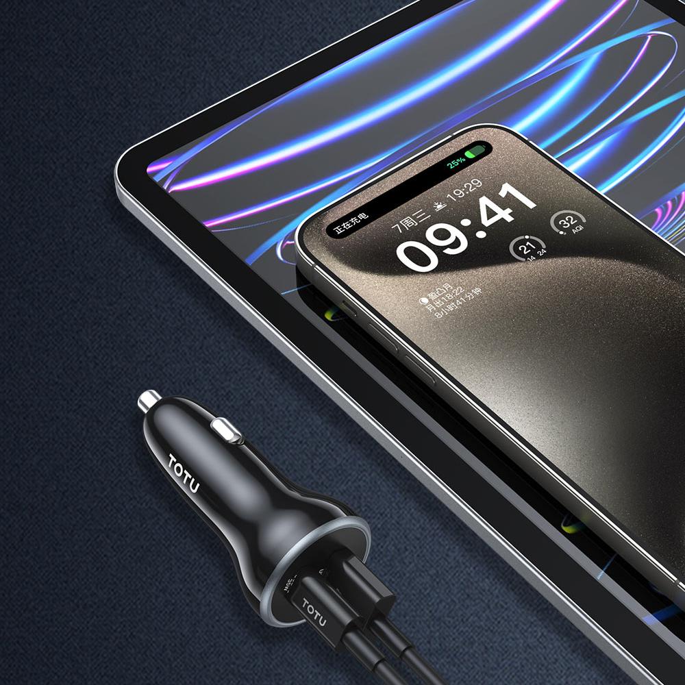 TOTU CC-5 Car Charger 65W Dual Port USB-C + USB-A Fast Charging Cigarette Lighter Adapter